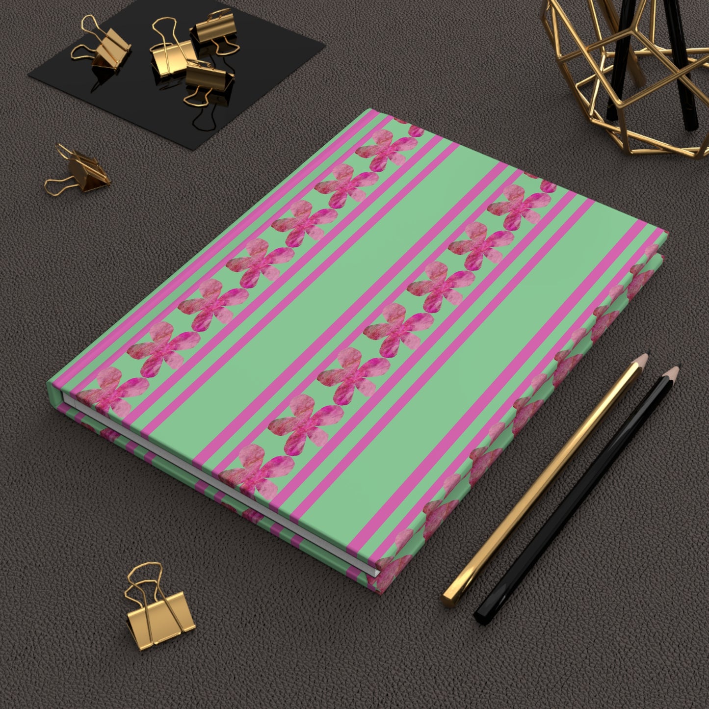 Striped Pink Flowers Hardcover Journal Matte