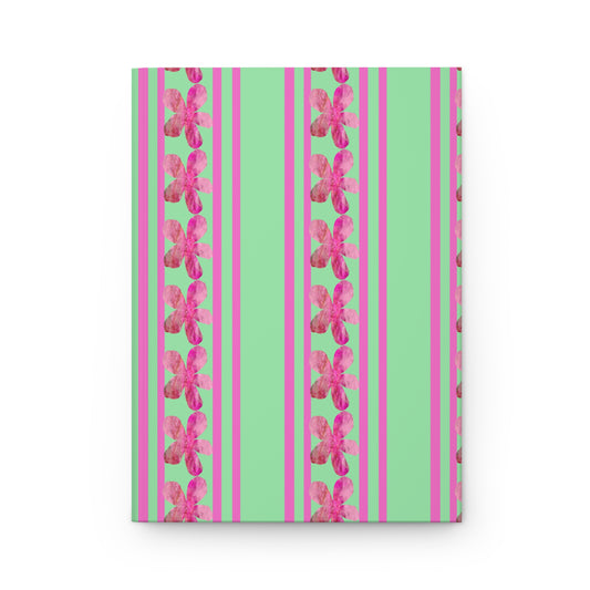 Striped Pink Flowers Hardcover Journal Matte
