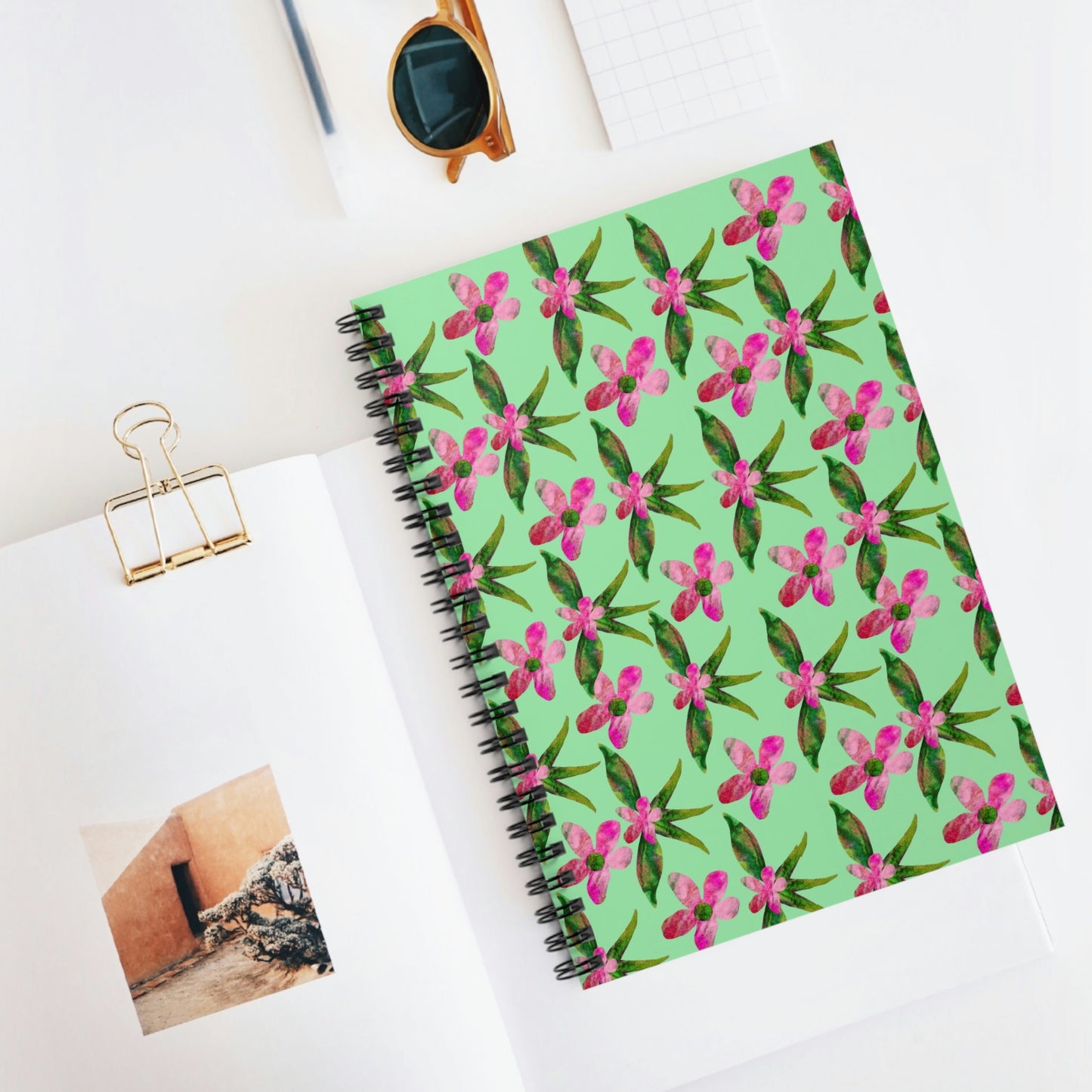 Summer Mint, Tropical Floral, Spiral Notebook - Ruled Line