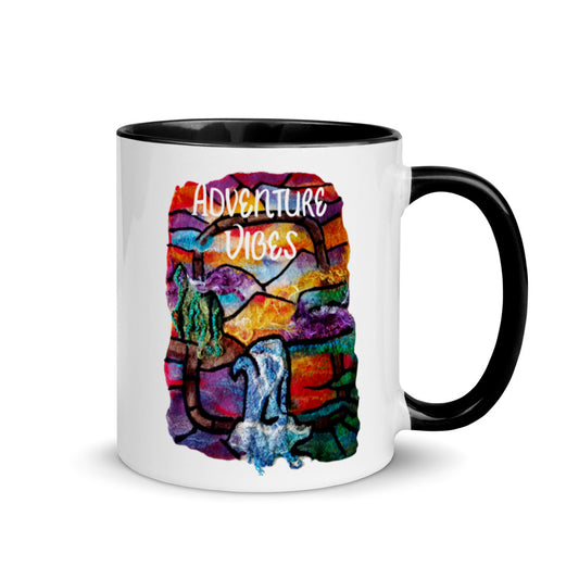 Adventure Vibes Awaits colorful coffee mug to motivate yourself and plan your travels