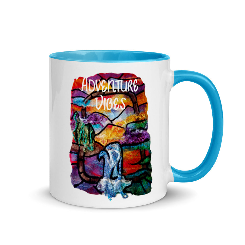 Adventure Vibes Awaits colorful coffee mug to motivate yourself and plan your travels