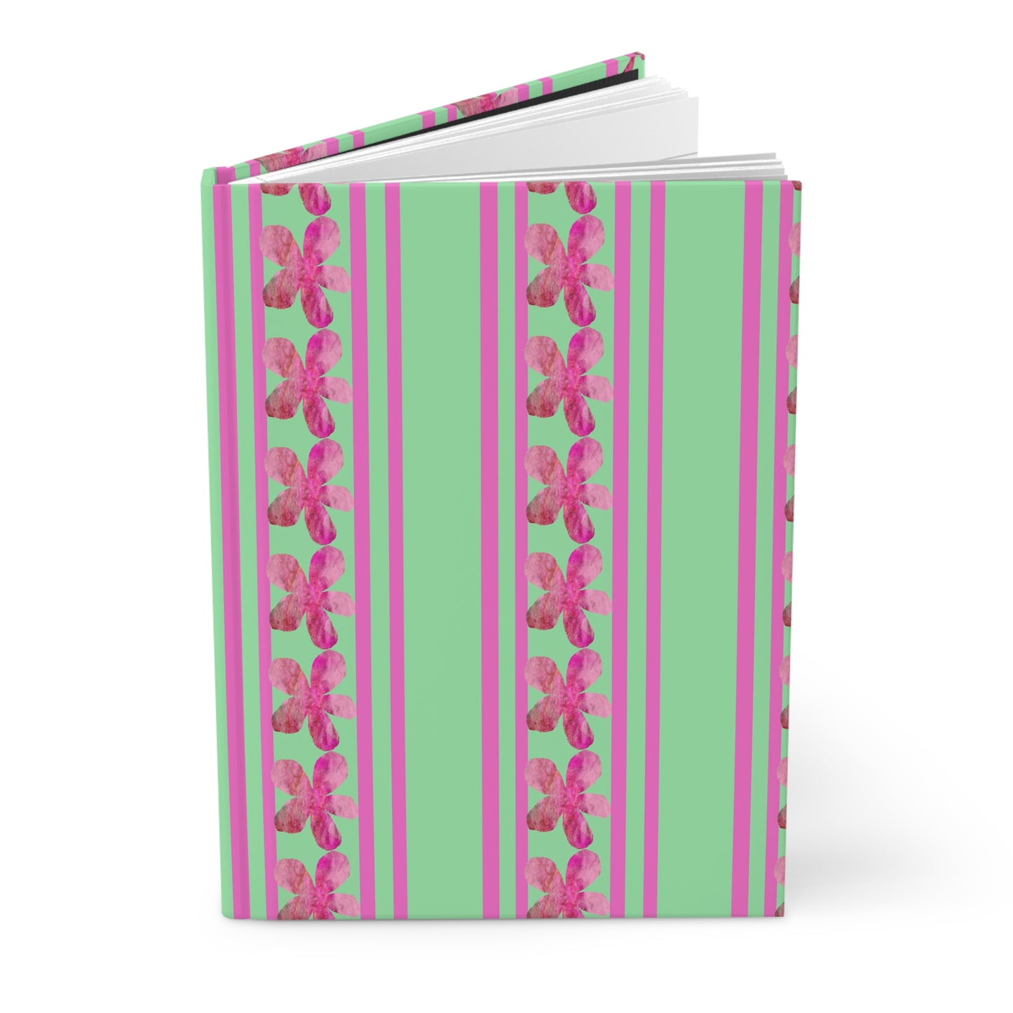 Striped Pink Flowers Hardcover Journal Matte