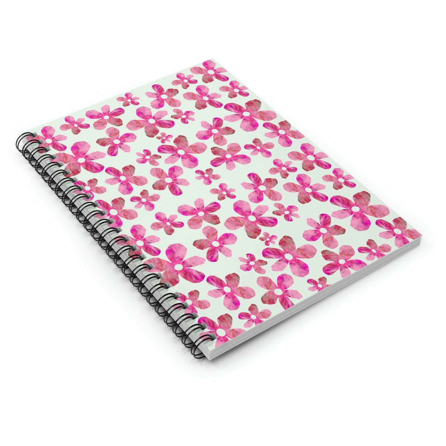 Summer Mint, Cotton Candy Pink Floral, Spiral Notebook - Ruled Line