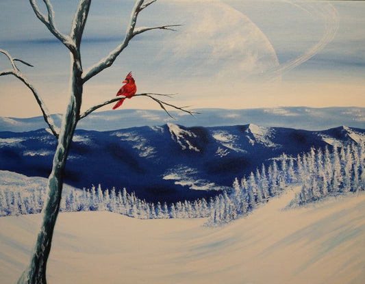 Red Cardinal Winter canvas wall art painting