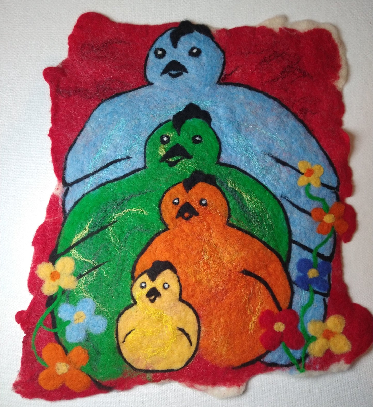 Felted wool wall hanging chicken wall art colorful living room wall hanging