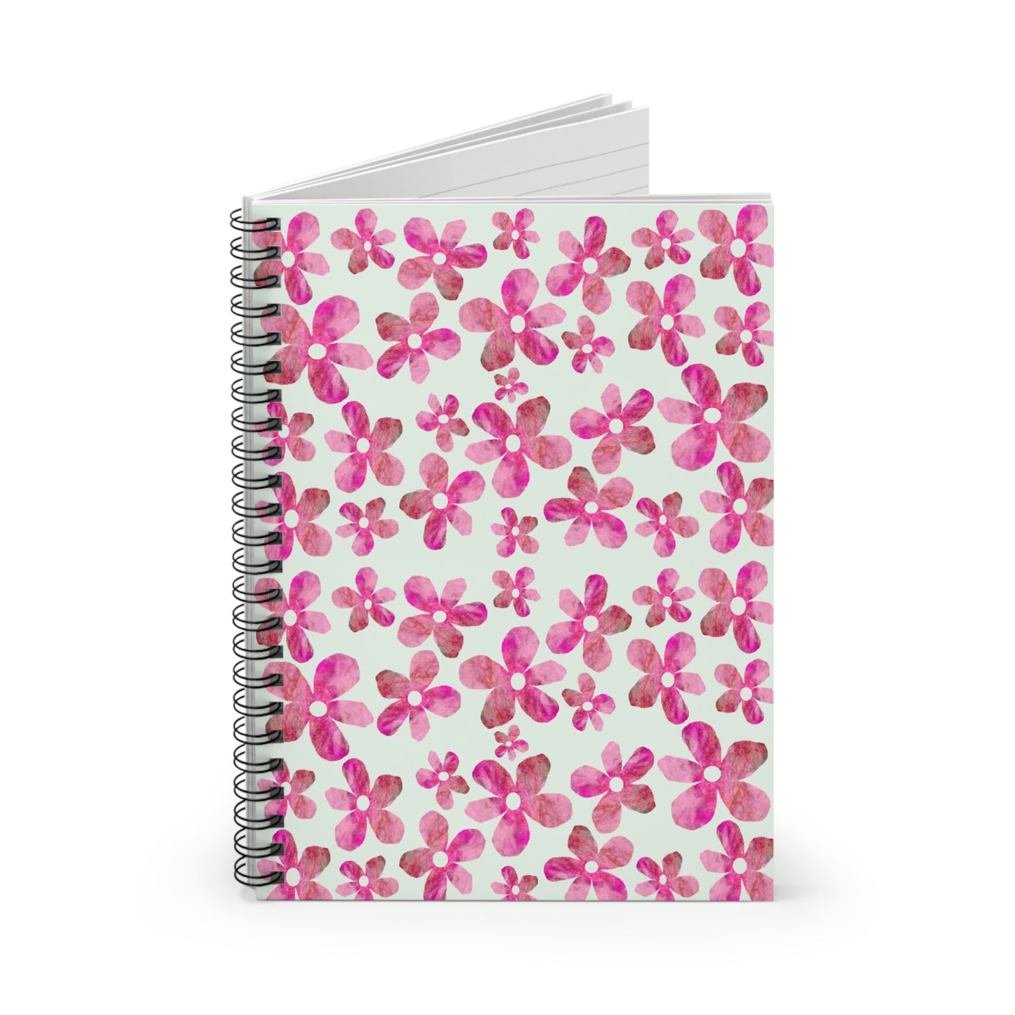 Summer Mint, Cotton Candy Pink Floral, Spiral Notebook - Ruled Line